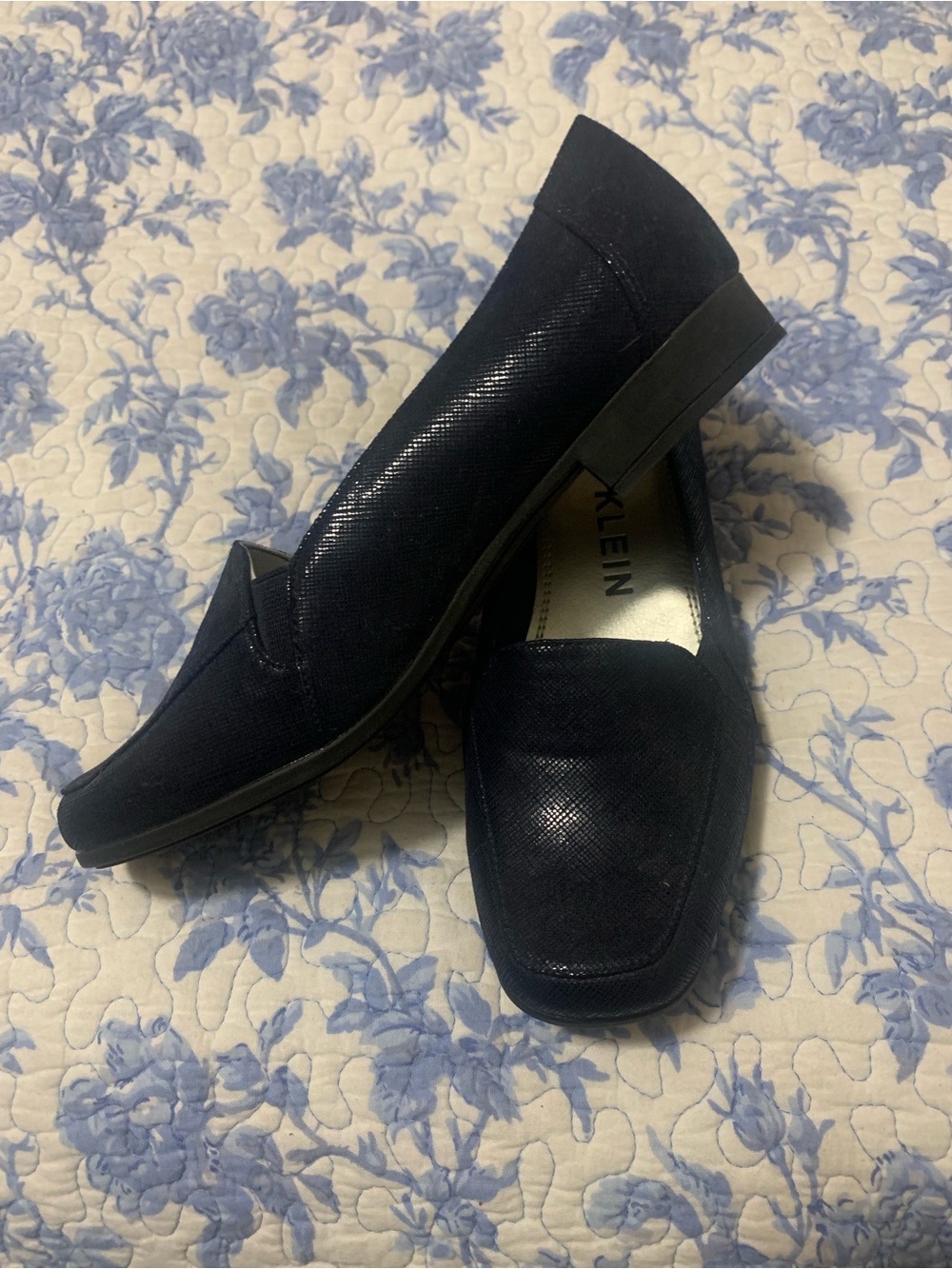 Anne Klein Navy Textured Slip-On Loafers